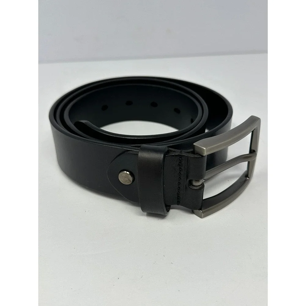 Wolfant Mens Black Leather Belt Brushed Metal Buckle Classic Dress Casual Belt